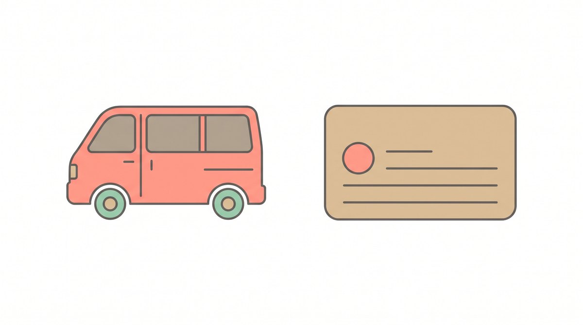 11人以上乗れる車のイラスト|マイクロバスと運転免許証