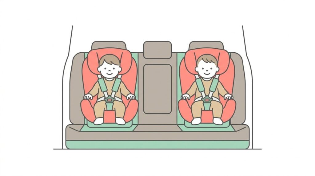 後席にチャイルドシートを2台設置したイラスト｜中央席が狭くなっている様子