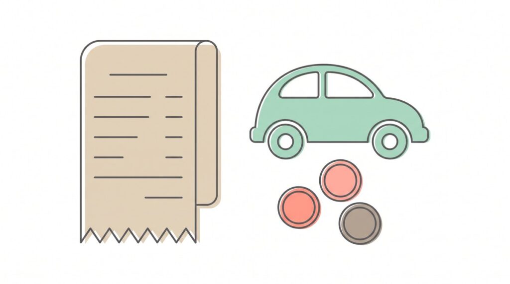中古車の諸費用のイラスト｜明細書と車