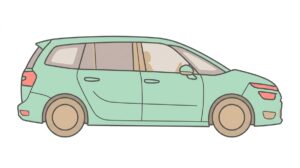 VWゴルフトゥーランのイラスト｜全高の低い3列シートMPVの側面図