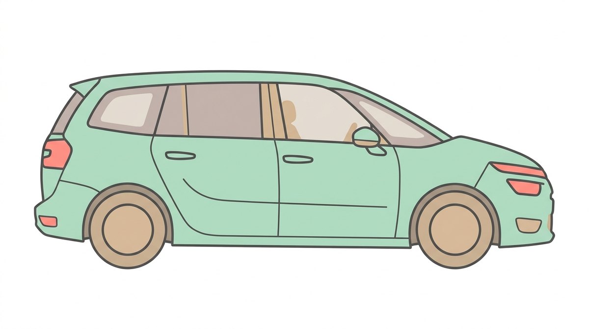 VWゴルフトゥーランのイラスト｜全高の低い3列シートMPVの側面図