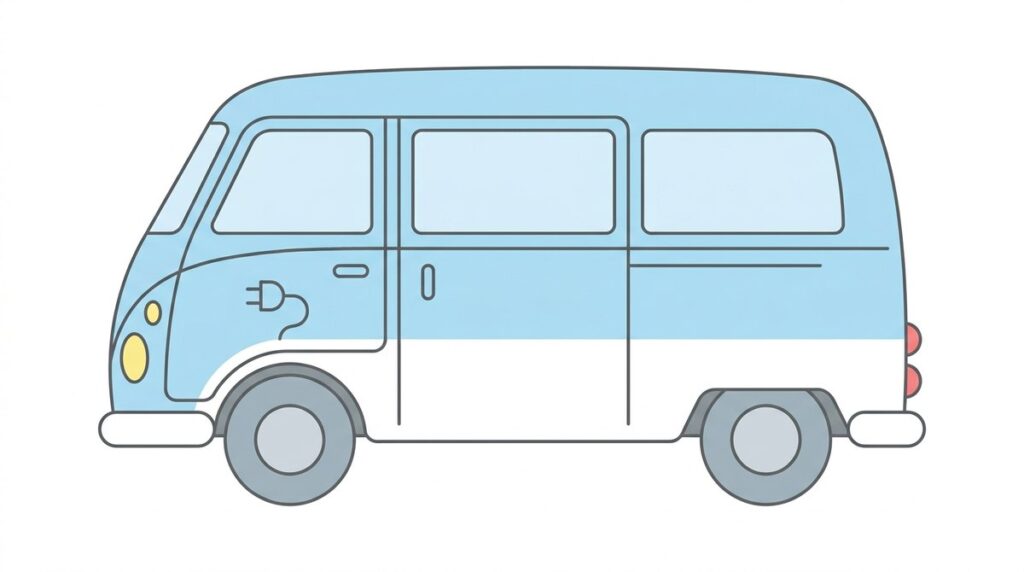 VW ID. Buzzのイラスト｜スライドドアを備えたEVミニバンの側面図