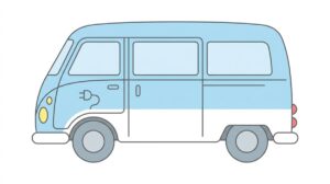 VW ID. Buzzのイラスト｜スライドドアを備えたEVミニバンの側面図