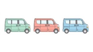 3台のミドルサイズミニバンを並べて比較するイラスト