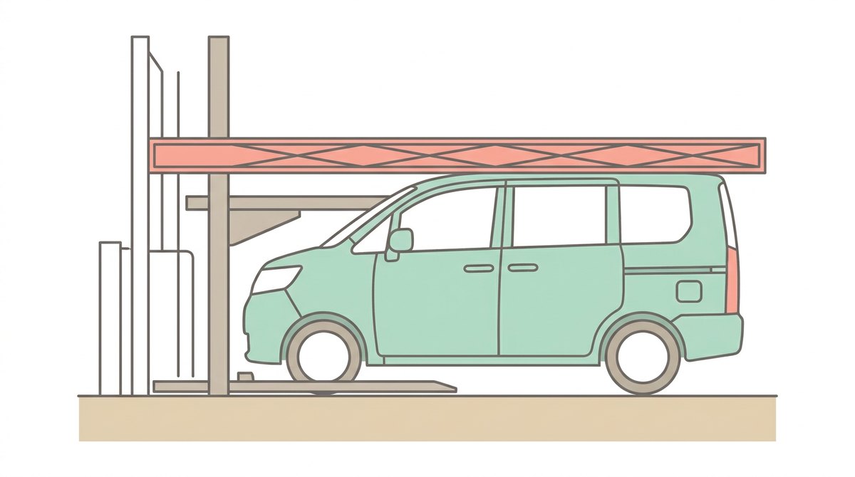 機械式駐車場の高さ制限に収まらないミニバンのイラスト