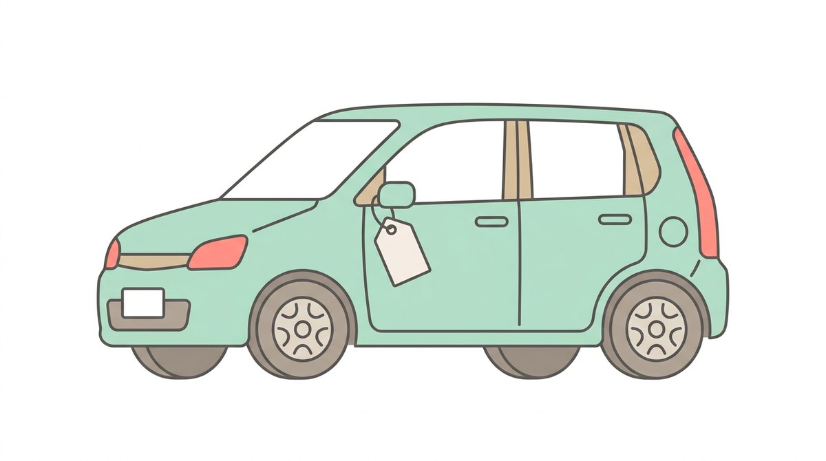 登録済み未使用車のイラスト｜ナンバーが付いた新車同様の車