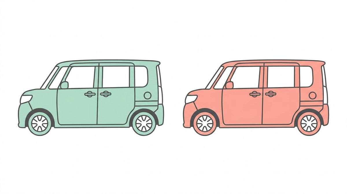 2台のミニバンを並べて比較するイラスト