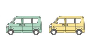 2台のコンパクトミニバンを並べて比較するイラスト