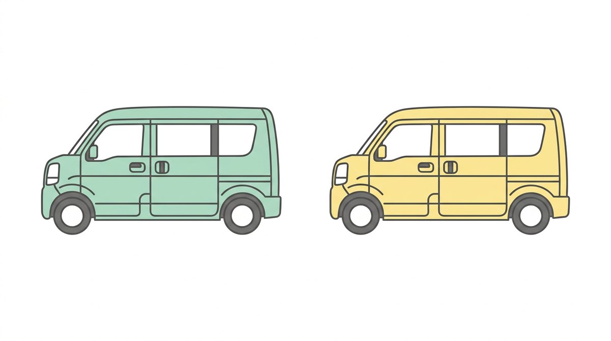 2台のコンパクトミニバンを並べて比較するイラスト