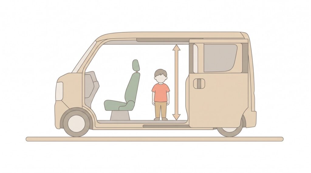 室内高と車内で立つ子ども