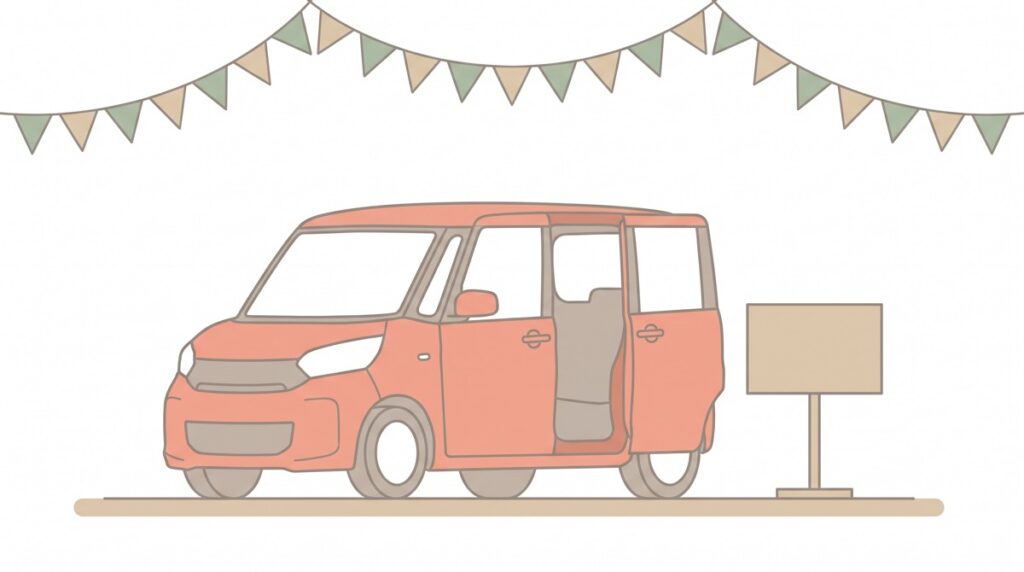 中古車店に並ぶコンパクトトールワゴン